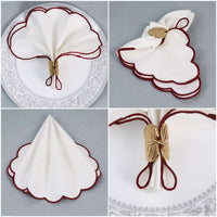 Ivory Crimson Scallop Luxe Cotton Linen Napkin