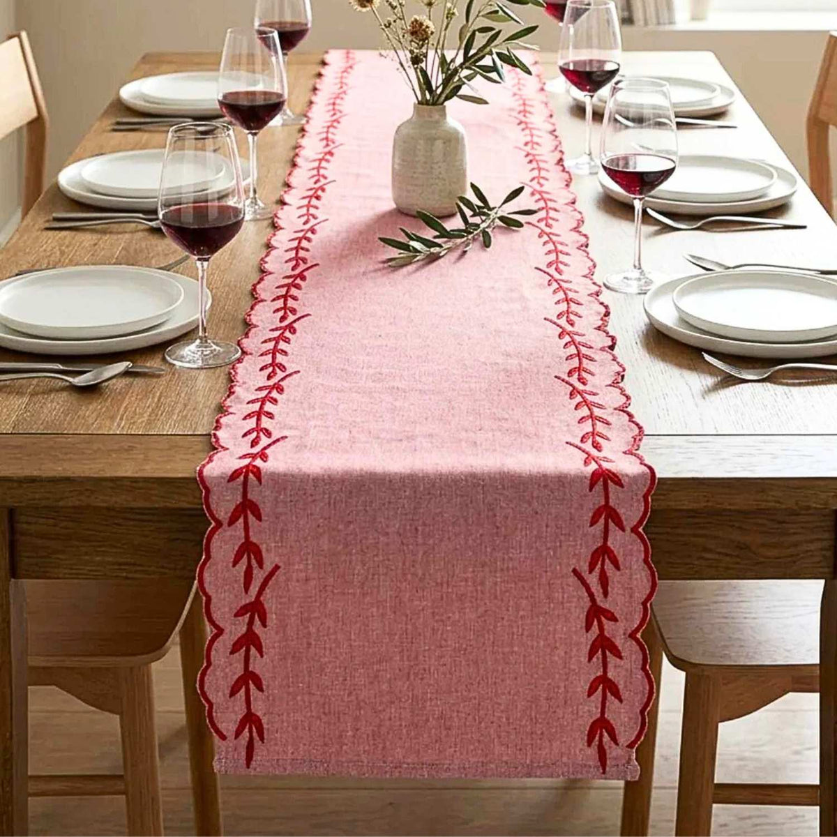Delicate Chambray Blush Trim Table Runner