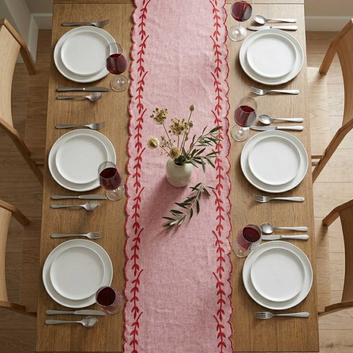 Delicate Chambray Blush Trim Table Runner