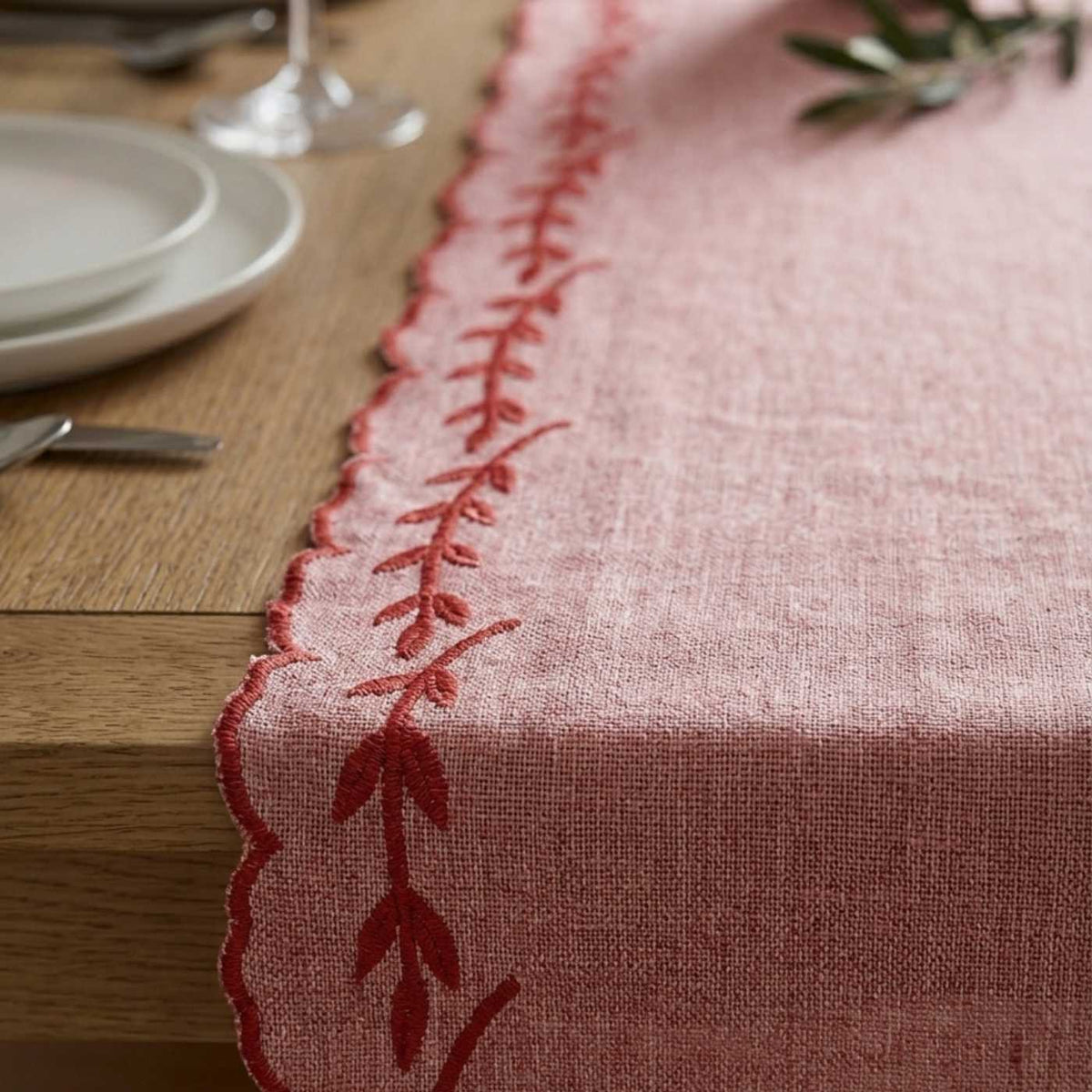 Delicate Chambray Blush Trim Table Runner