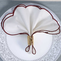 Ivory Crimson Scallop Luxe Cotton Linen Napkin