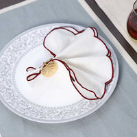 Ivory Crimson Scallop Luxe Cotton Linen Napkin
